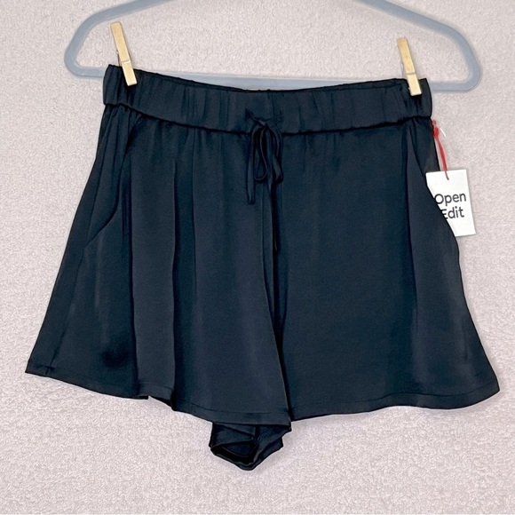 Open Edit Pants - Open Edit Women's Black Relaxed Drawstring Shorts